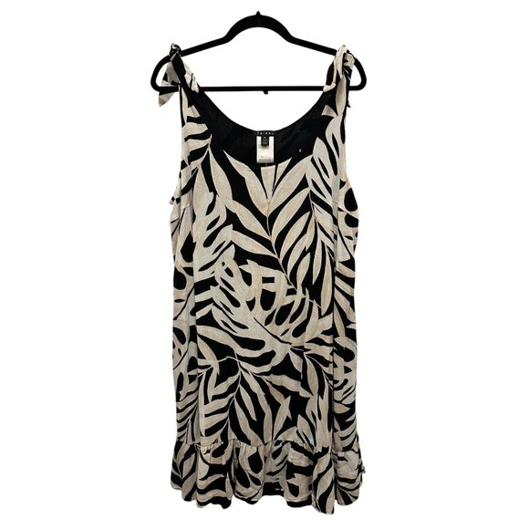 New Reversible Tribal Black & Beige Tropical Print Sleeveless Dress With Ruffle - Picture 2 of 7